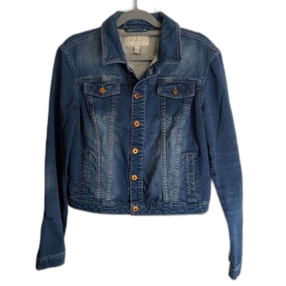 Springfield Cropped Denim Jacket Women’s Size 4 Medium Wash 100% Cotton